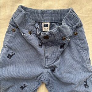 Janie and Jack Blue Corduroy Pants with Navy Moose Embroidery